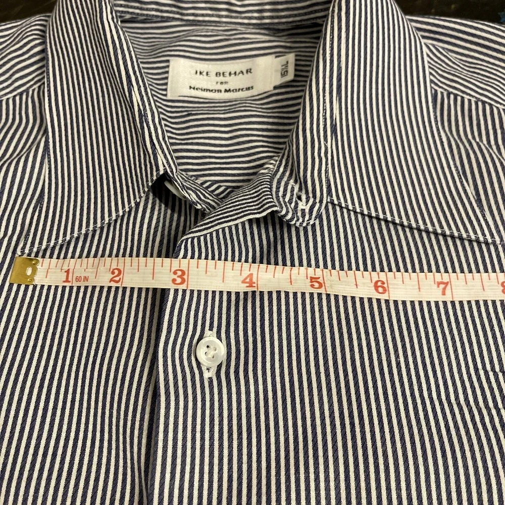 Ike Behar Neiman Marcus Mens French Cuff Pinstripe Dress Shirt cufflink Work‎